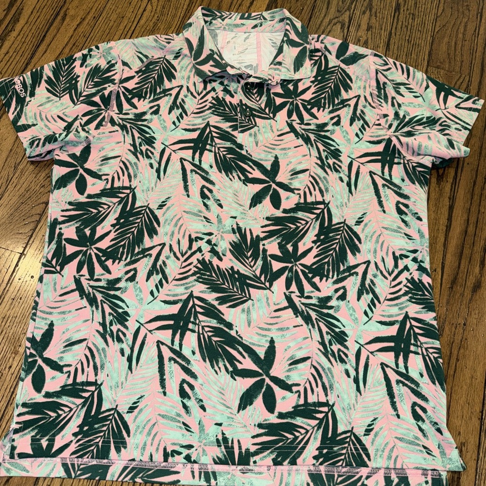 Bonobos Golf Slim Fit Short Sleeve Palm Polo Shirt Size XL Pink Green